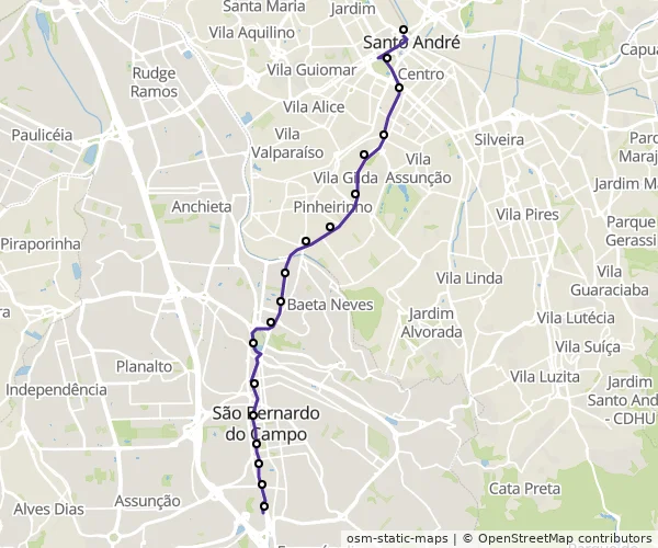 Mapa do itinerário da linha