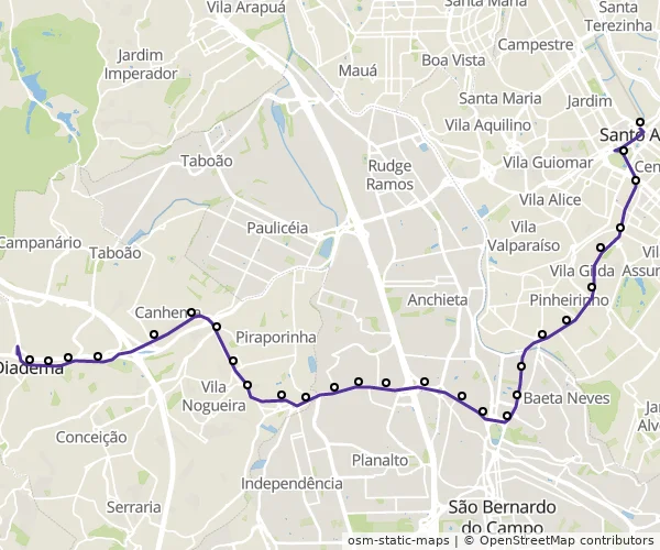 Mapa do itinerário da linha