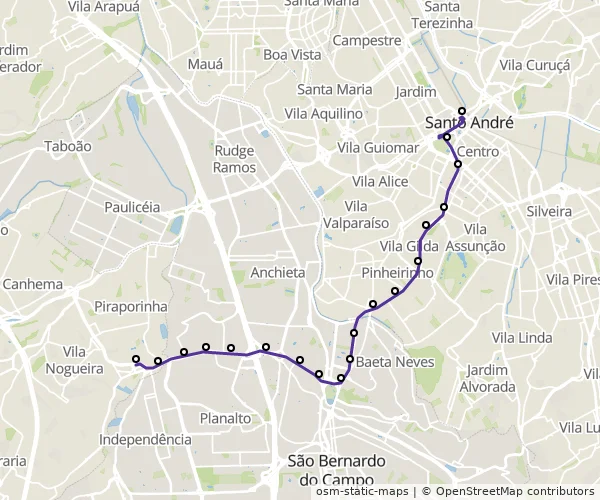 Mapa do itinerário da linha
