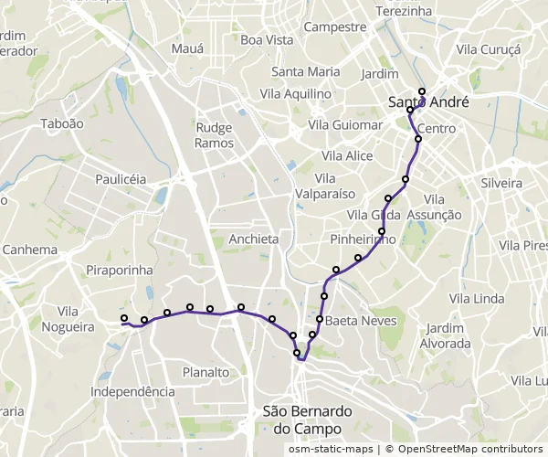 Mapa do itinerário da linha