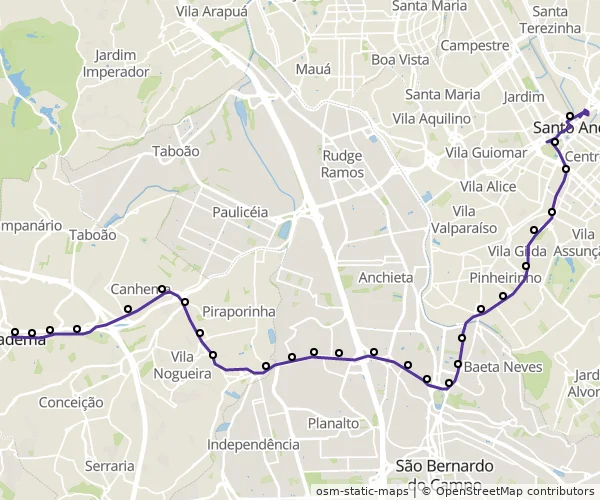 Mapa do itinerário da linha