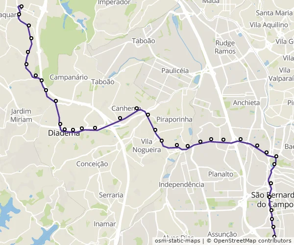 Mapa do itinerário da linha