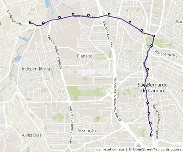 Mapa do itinerário da linha