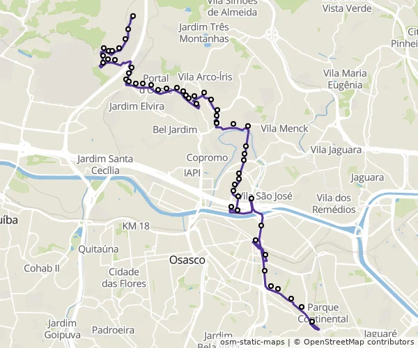 Mapa do itinerário da linha