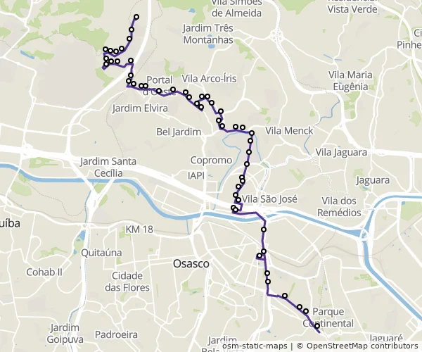 Mapa do itinerário da linha
