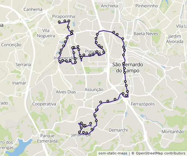 Mapa do itinerário da linha