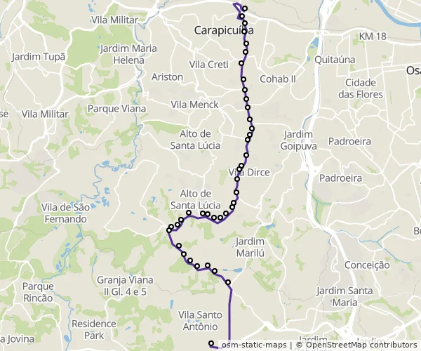 Mapa do itinerário da linha