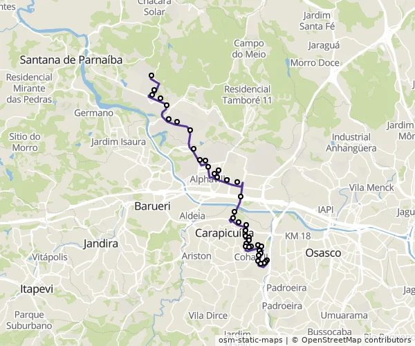 Mapa do itinerário da linha