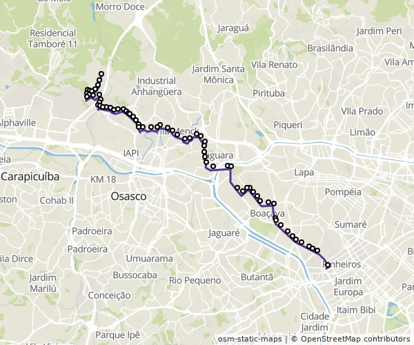 Mapa do itinerário da linha