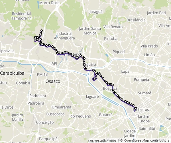 Mapa do itinerário da linha