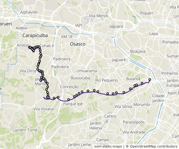 Mapa do itinerário da linha