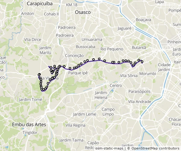 Mapa do itinerário da linha