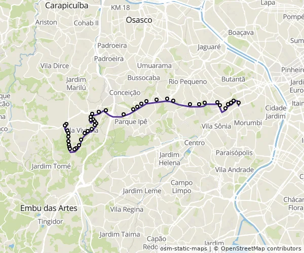 Mapa do itinerário da linha