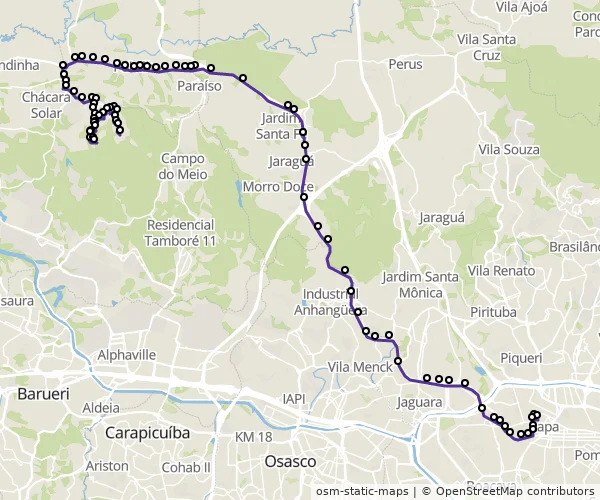 Mapa do itinerário da linha