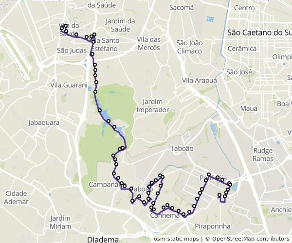 Mapa do itinerário da linha