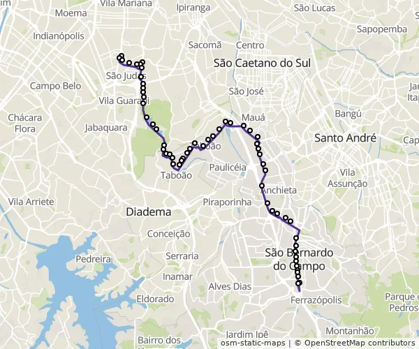 Mapa do itinerário da linha