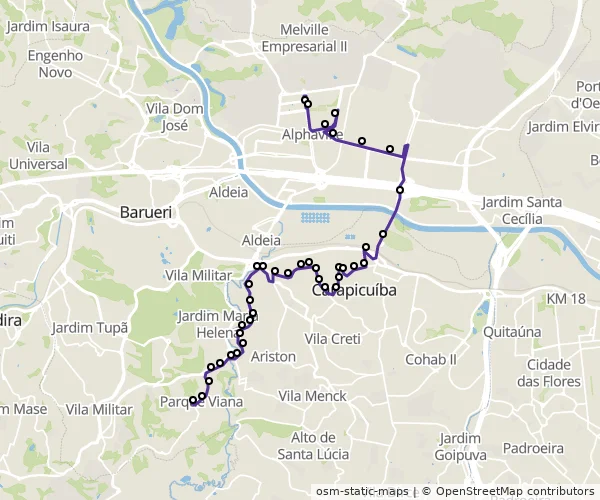 Mapa do itinerário da linha