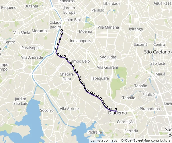 Mapa do itinerário da linha