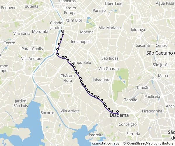 Mapa do itinerário da linha