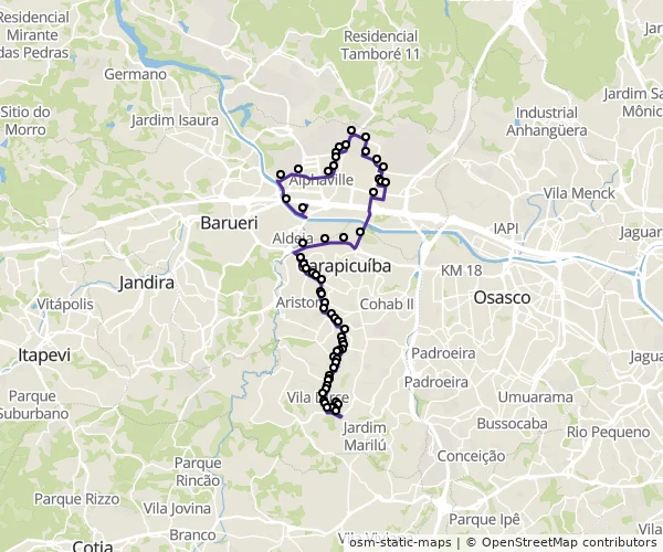 Mapa do itinerário da linha