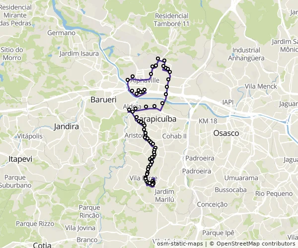Mapa do itinerário da linha