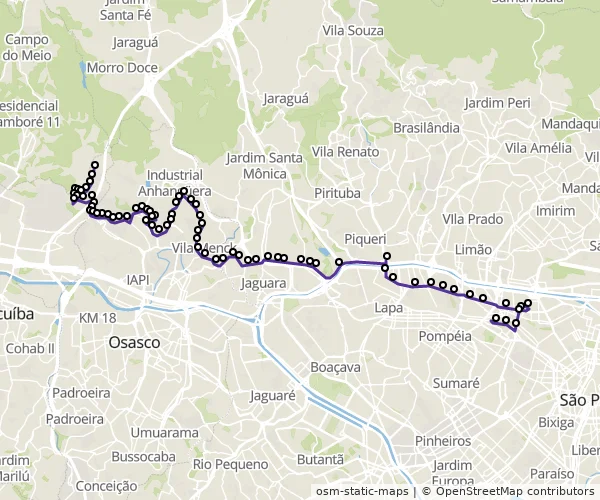 Mapa do itinerário da linha