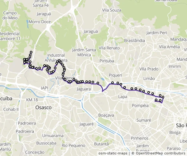 Mapa do itinerário da linha