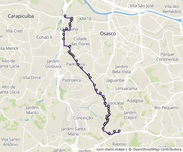 Mapa do itinerário da linha