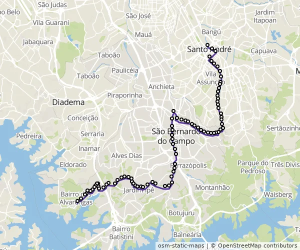 Mapa do itinerário da linha