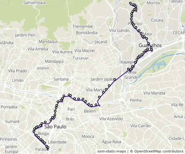 Mapa do itinerário da linha