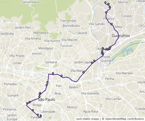 Mapa do itinerário da linha