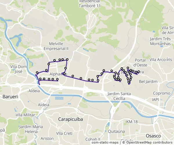Mapa do itinerário da linha