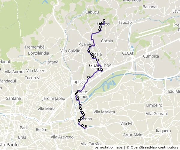 Mapa do itinerário da linha