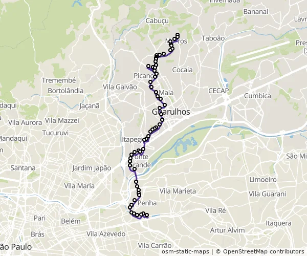 Mapa do itinerário da linha