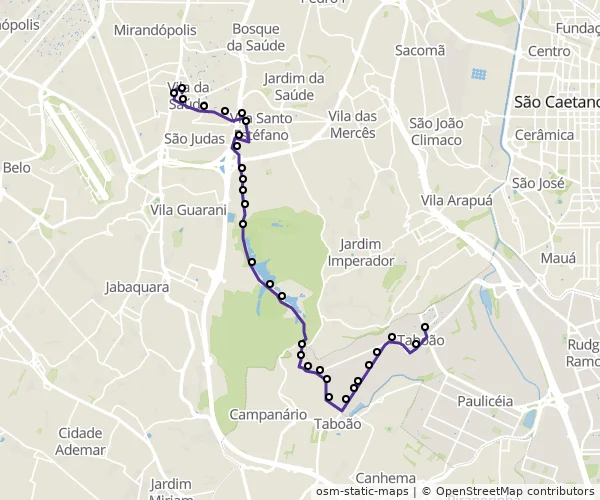 Mapa do itinerário da linha