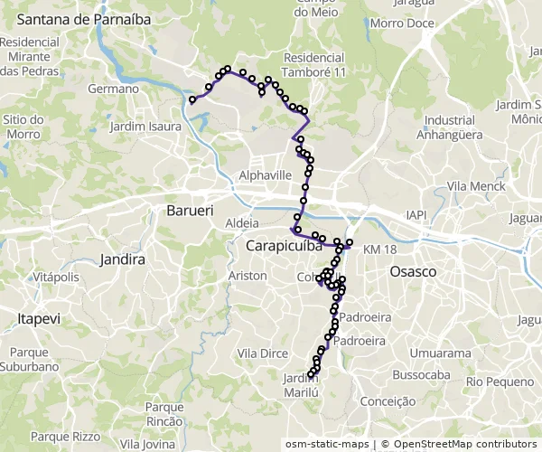 Mapa do itinerário da linha