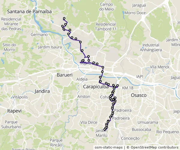 Mapa do itinerário da linha