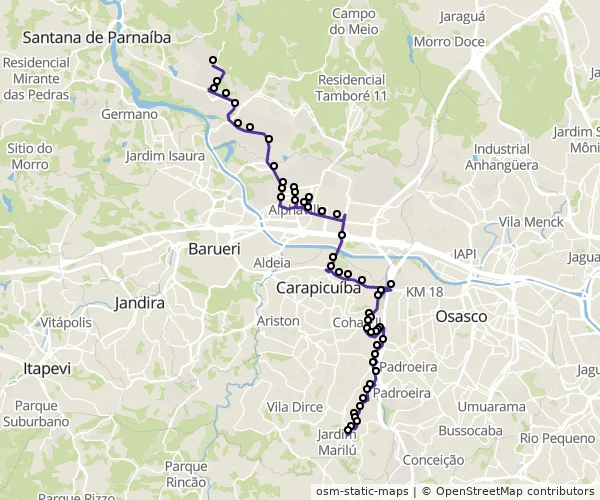 Mapa do itinerário da linha