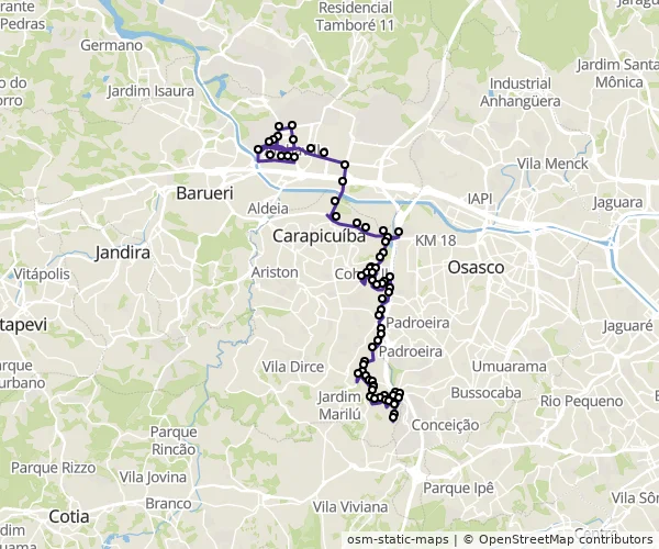 Mapa do itinerário da linha