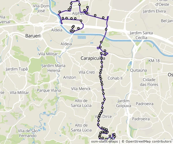 Mapa do itinerário da linha