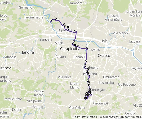 Mapa do itinerário da linha