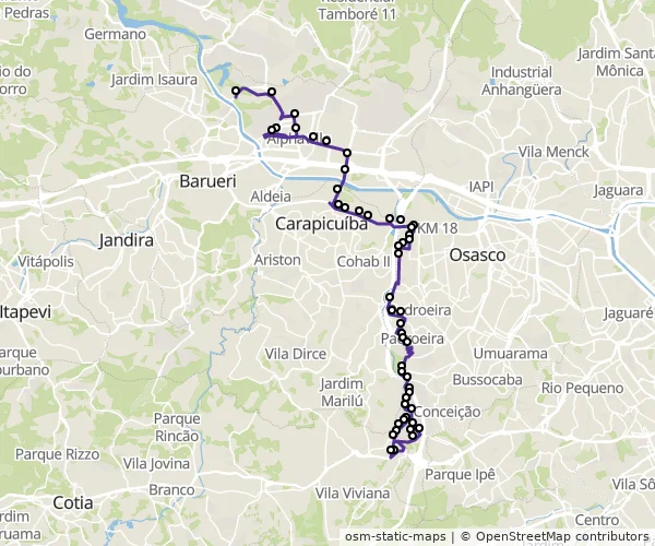 Mapa do itinerário da linha