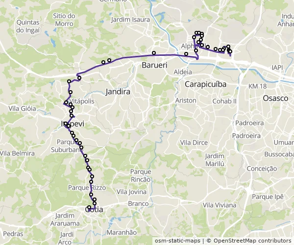Mapa do itinerário da linha