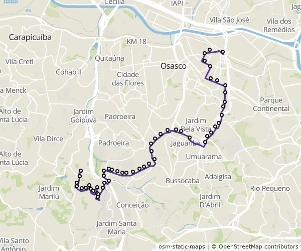 Mapa do itinerário da linha