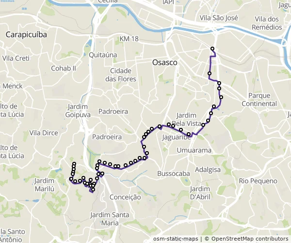 Mapa do itinerário da linha