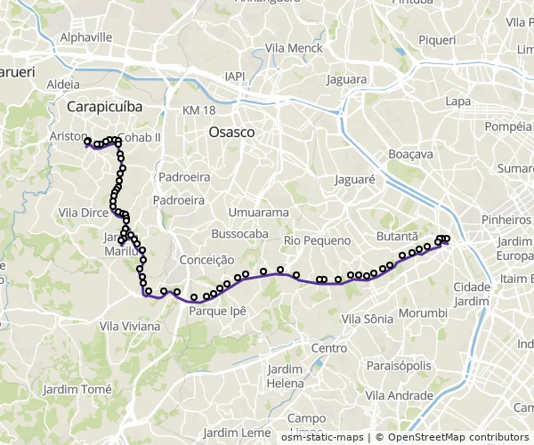 Mapa do itinerário da linha