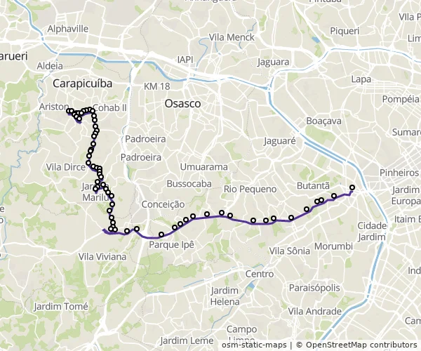 Mapa do itinerário da linha