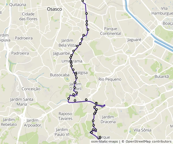 Mapa do itinerário da linha