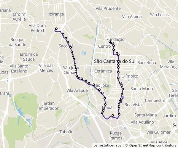 Mapa do itinerário da linha