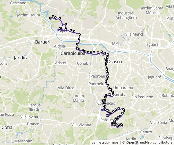 Mapa do itinerário da linha